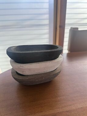 Anthropologie Home Decorative Stone Bowls - Black, White, Gray